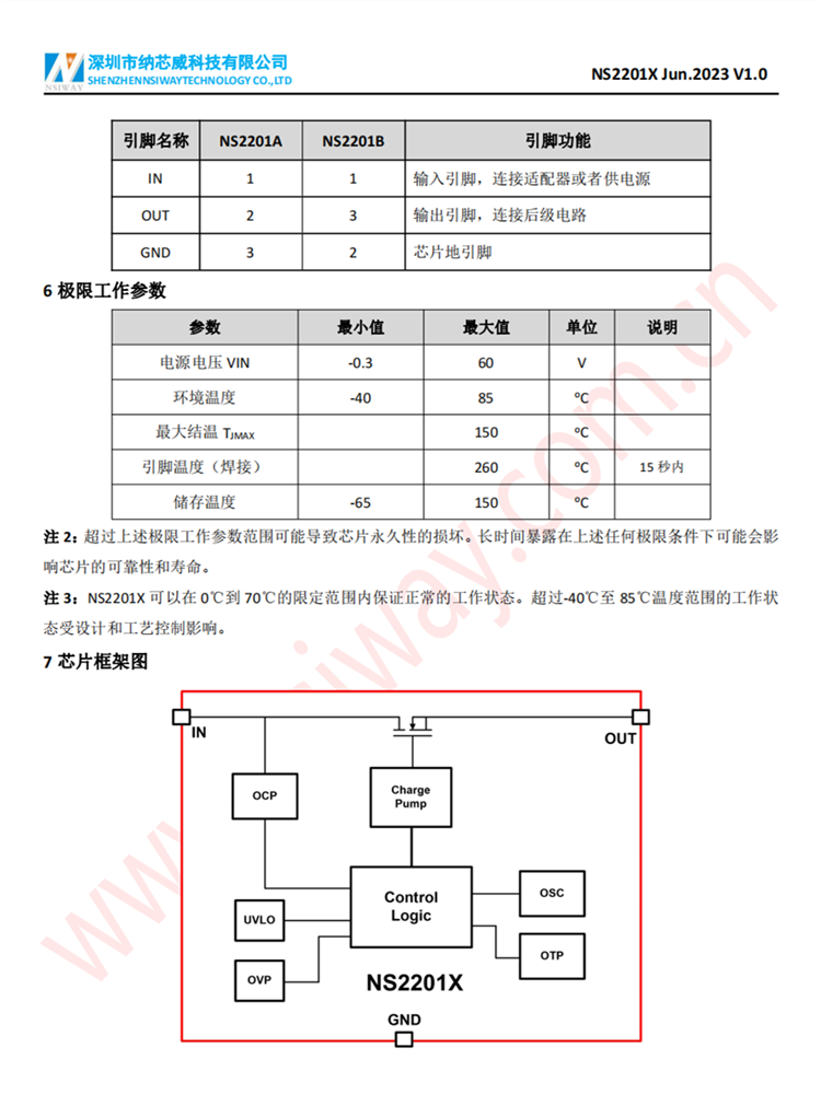 NS2201A/B 封装SOT23-3L 40V输入OVP保护IC 过压过流过温保护