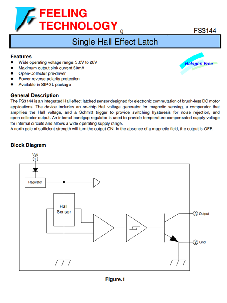FS3144 SIP3L 单霍尔效应锁存器IC芯片 无刷直流电机应用 代理商
