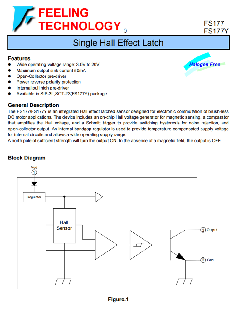 FS177Y SOT23 SIP3L 霍尔效应锁存传感器IC芯片 无刷直流电机应用