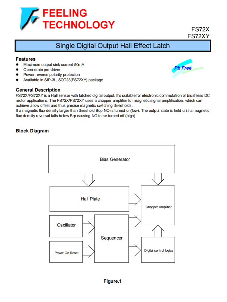 FS72X SIP-3L SOT23 单极霍尔效应锁存器IC芯片 无刷直流电机适用