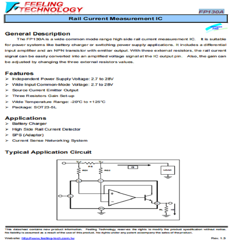 FP130A 封装SOT23,5L 轨道电流测量IC
