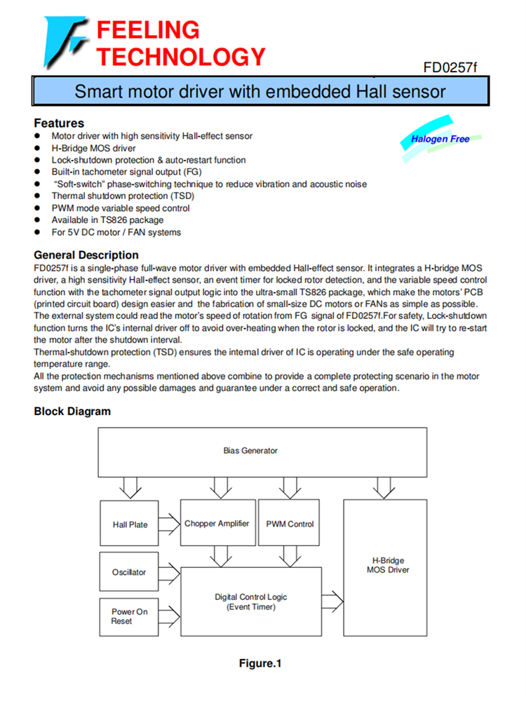 FD0257F TS826 嵌入式霍尔效应传感器的单相全波电机驱动器芯片
