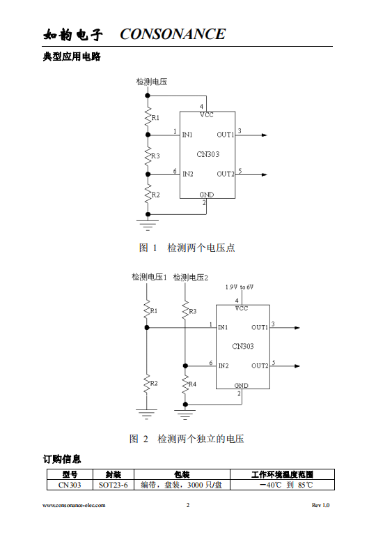 CN303 双通道电压检测集成电路，内部有两个高精度电压比较器