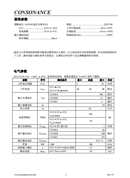 CN106A 高端电流检测运算放大器