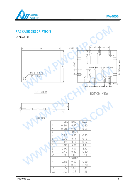 PW4000 QFN4X4-15L封装 20V输入 3A输出多节降压升压开关充电器IC