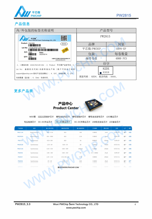 PW2815 2902 2906 ESOP8封装 80V 90V 输入降压型DC-DC转换器芯片