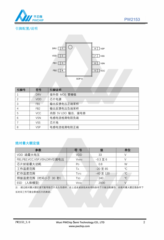 PW2153 SOP8封装 150V输入 10A输出 开关降压型DC-DC转换器芯片